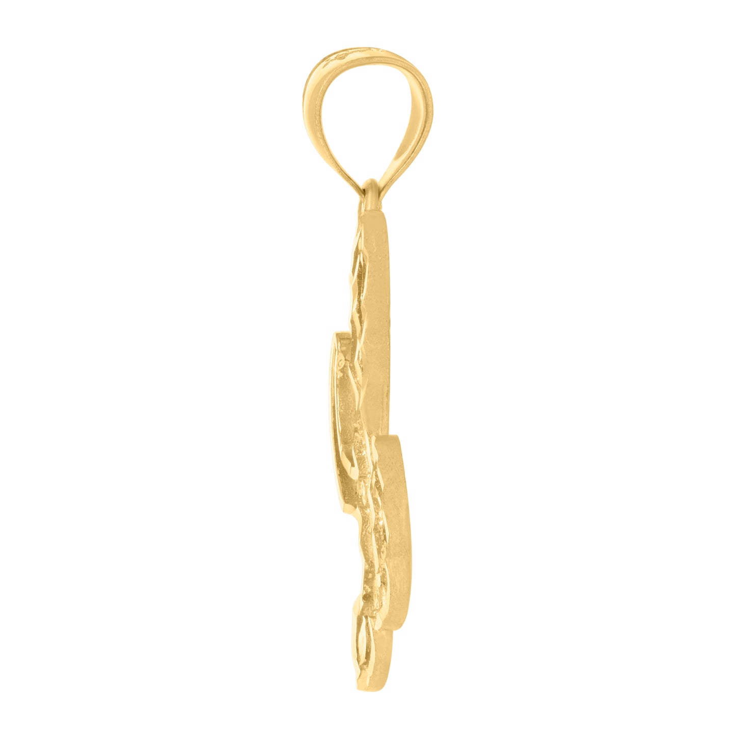 10K Yellow Gold Unisex Diamond-Cut Floral Initial Letter Charm Pendant