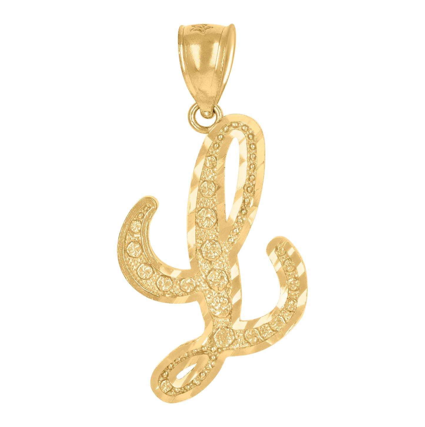 10K Yellow Gold Unisex Diamond-Cut Floral Initial Letter Charm Pendant