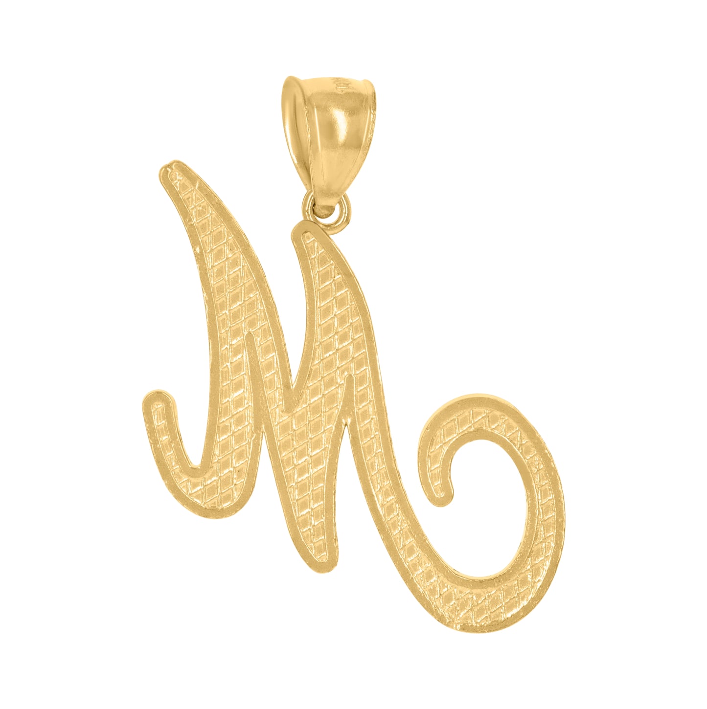 10K Yellow Gold Unisex Diamond-Cut Floral Initial Letter Charm Pendant