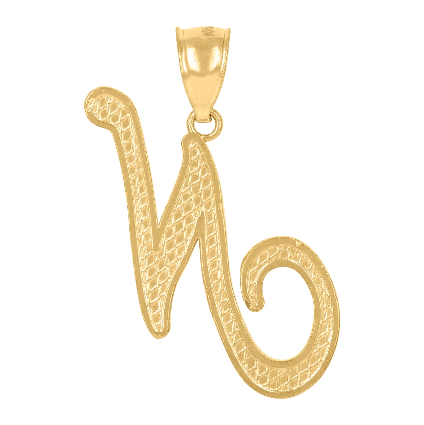10K Yellow Gold Unisex Diamond-Cut Floral Initial Letter Charm Pendant