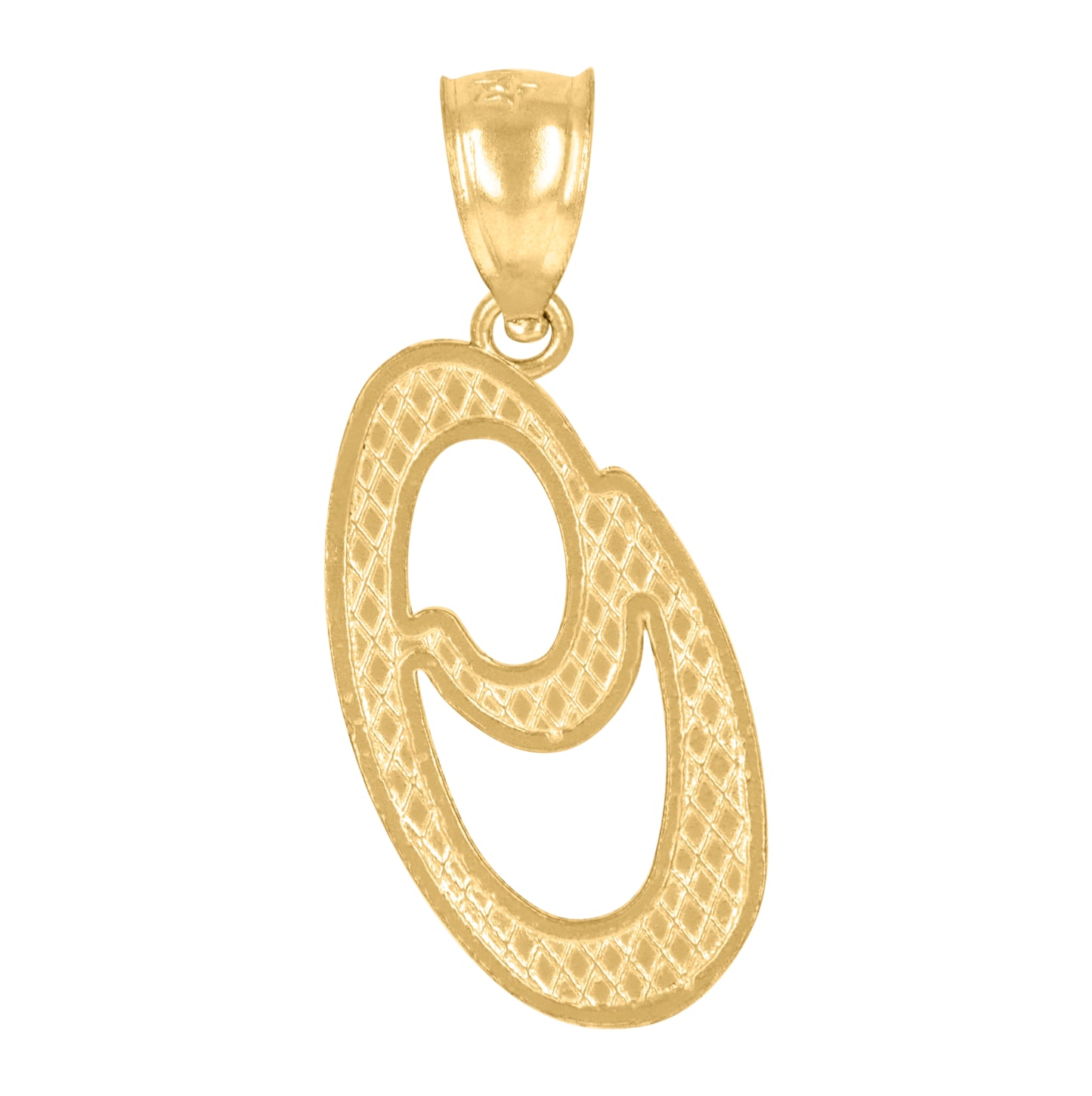 10K Yellow Gold Unisex Diamond-Cut Floral Initial Letter Charm Pendant