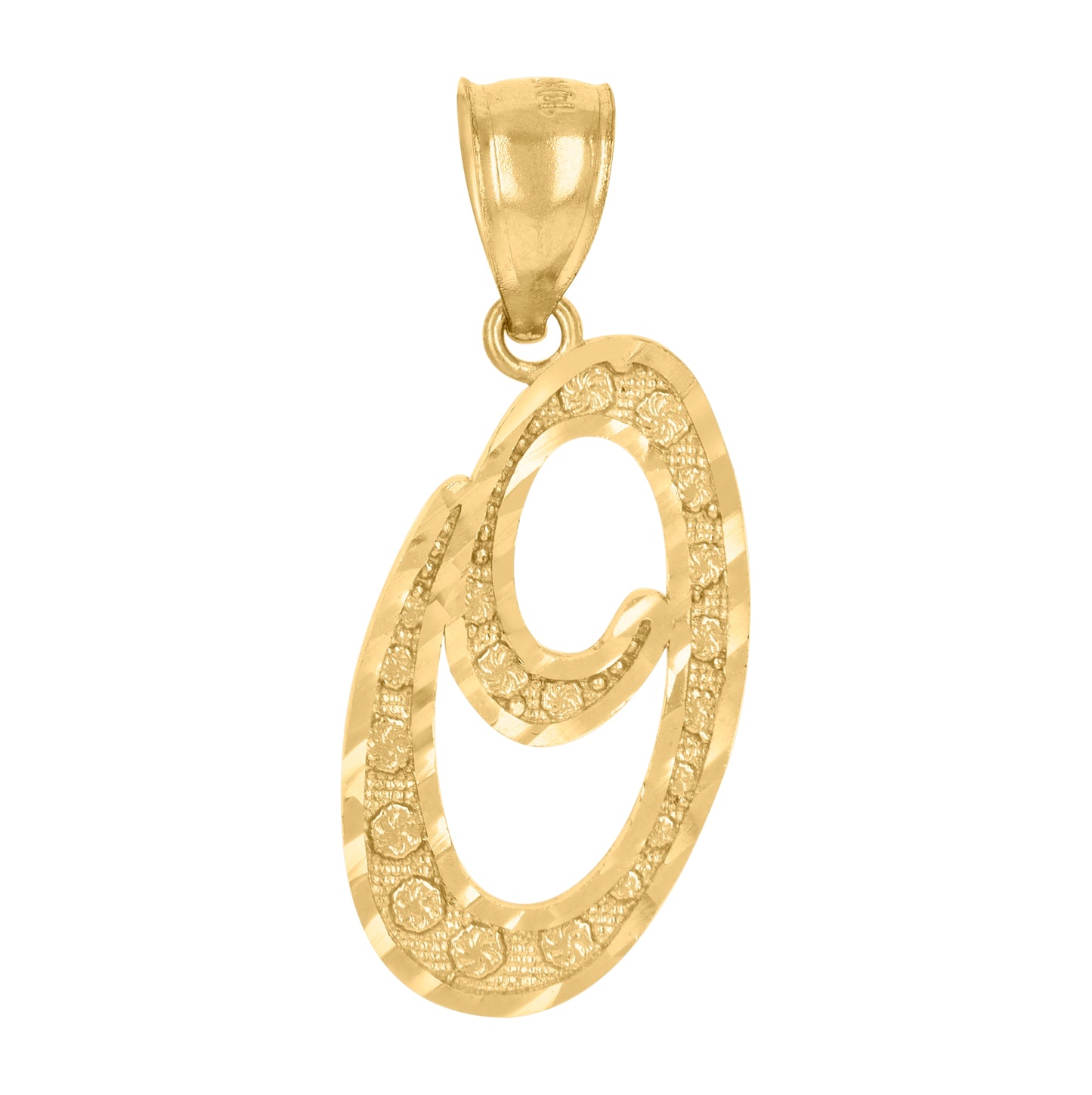 10K Yellow Gold Unisex Diamond-Cut Floral Initial Letter Charm Pendant