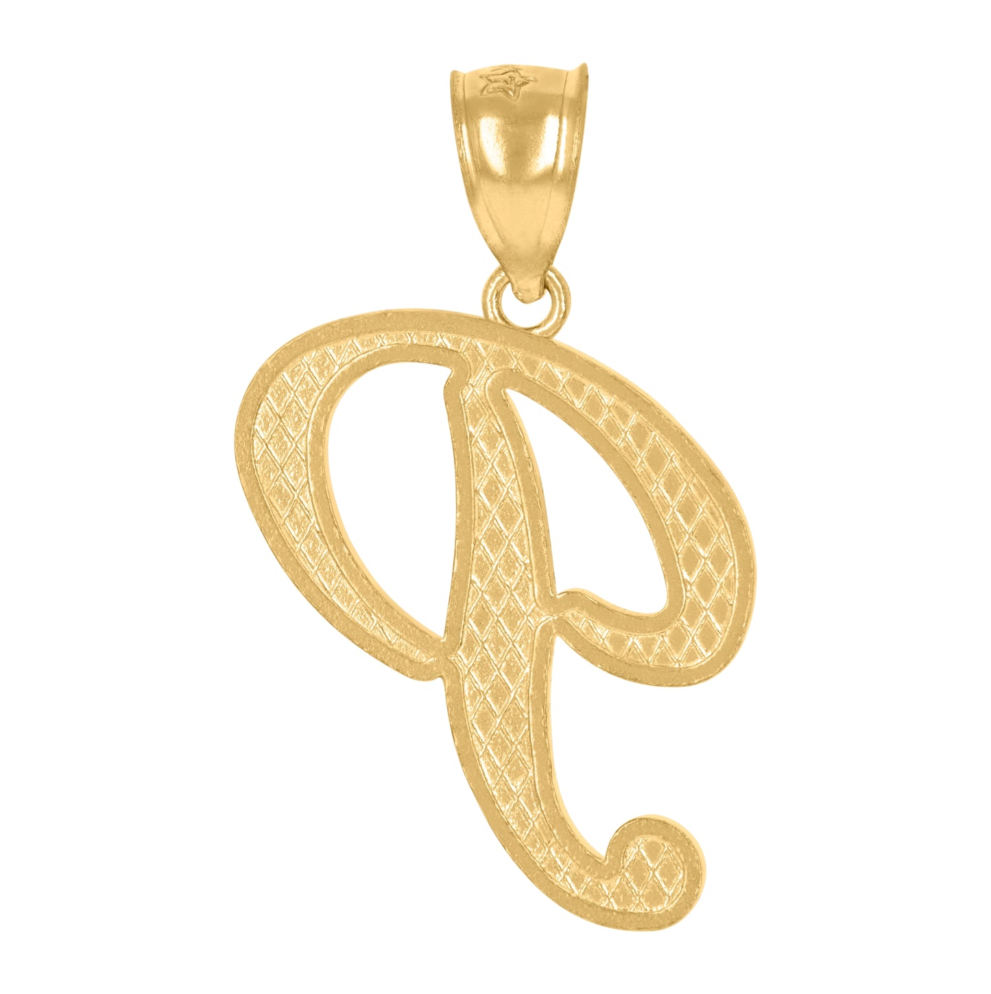 10K Yellow Gold Unisex Diamond-Cut Floral Initial Letter Charm Pendant