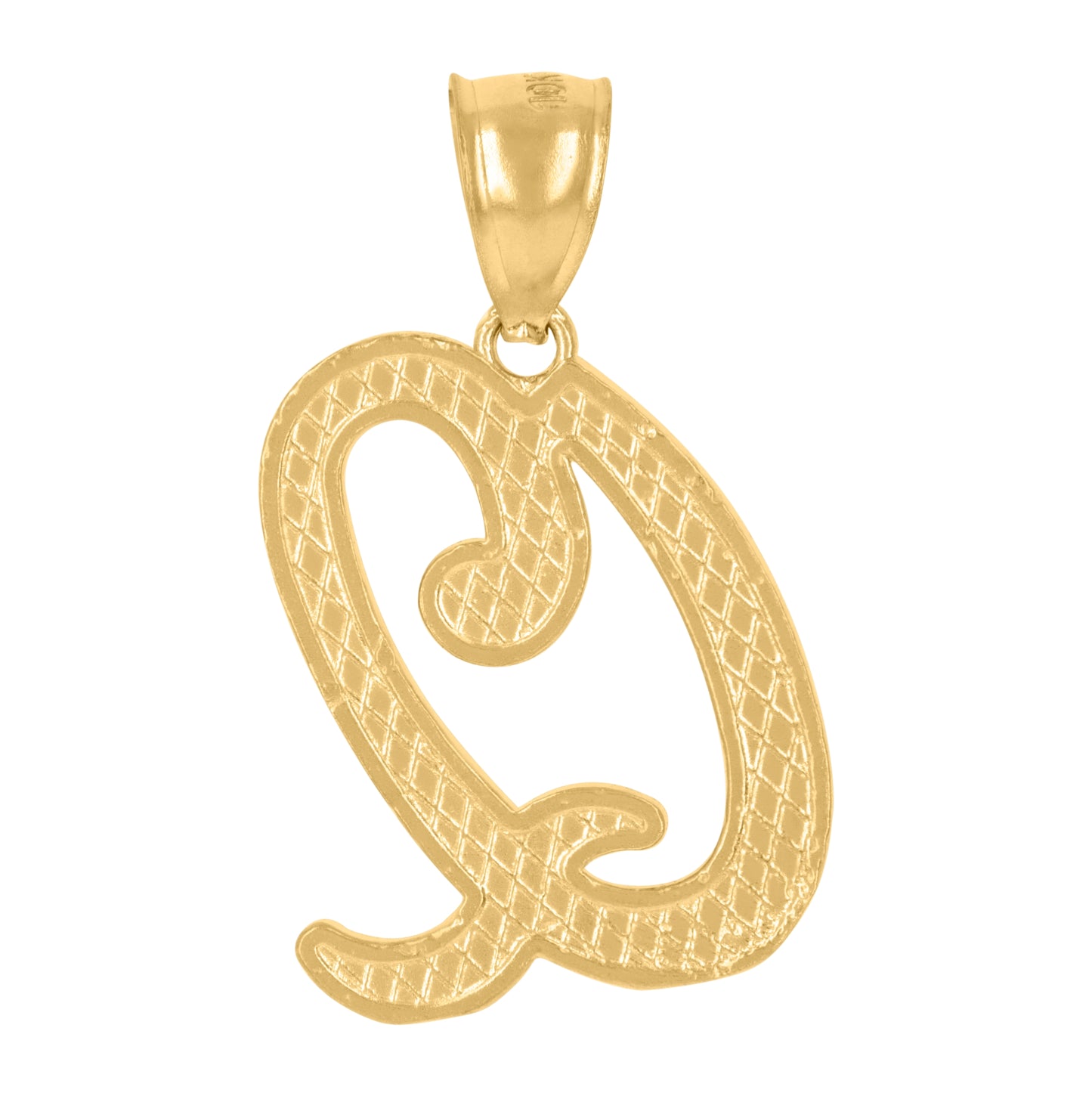 10K Yellow Gold Unisex Diamond-Cut Floral Initial Letter Charm Pendant