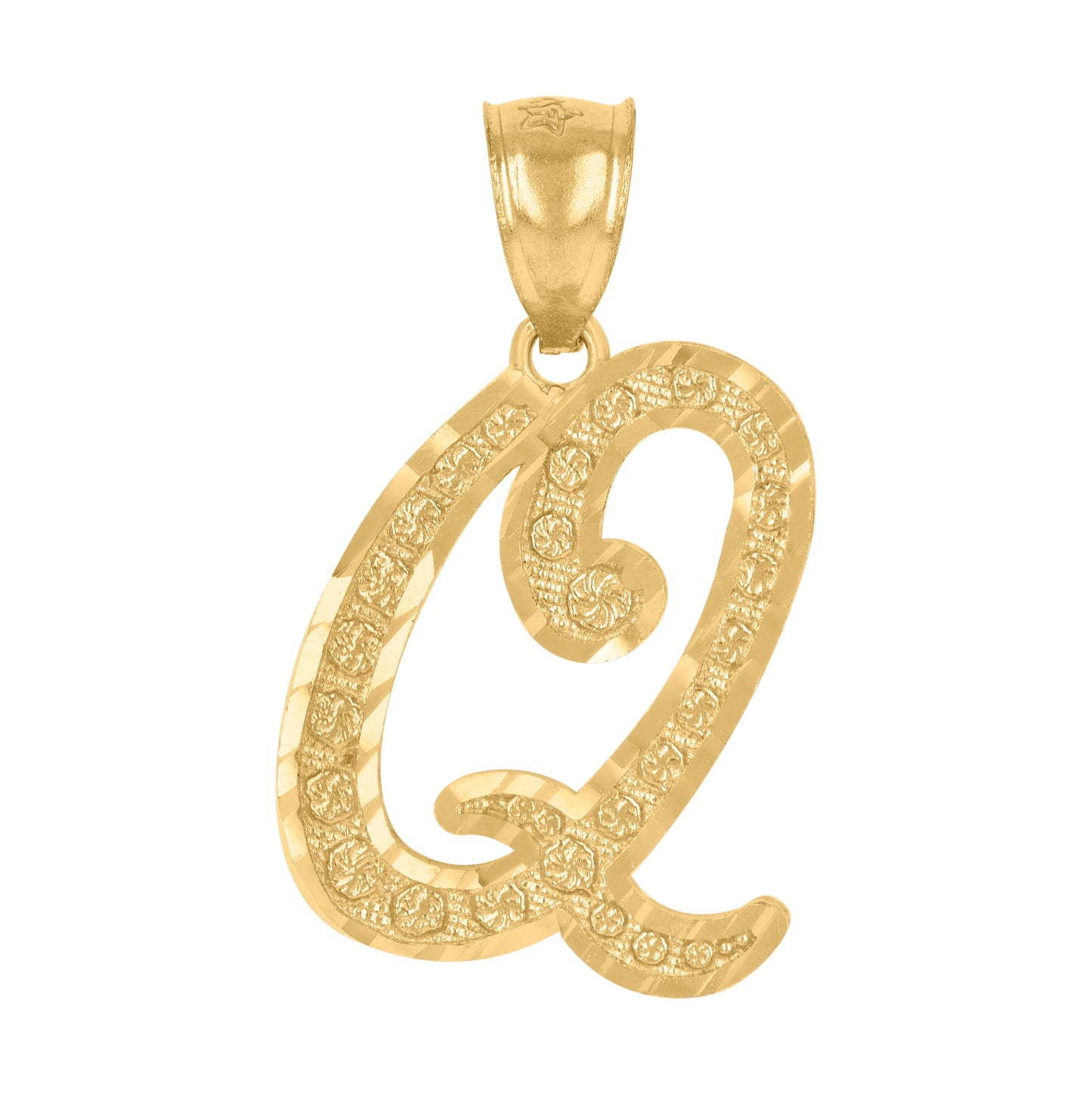 10K Yellow Gold Unisex Diamond-Cut Floral Initial Letter Charm Pendant