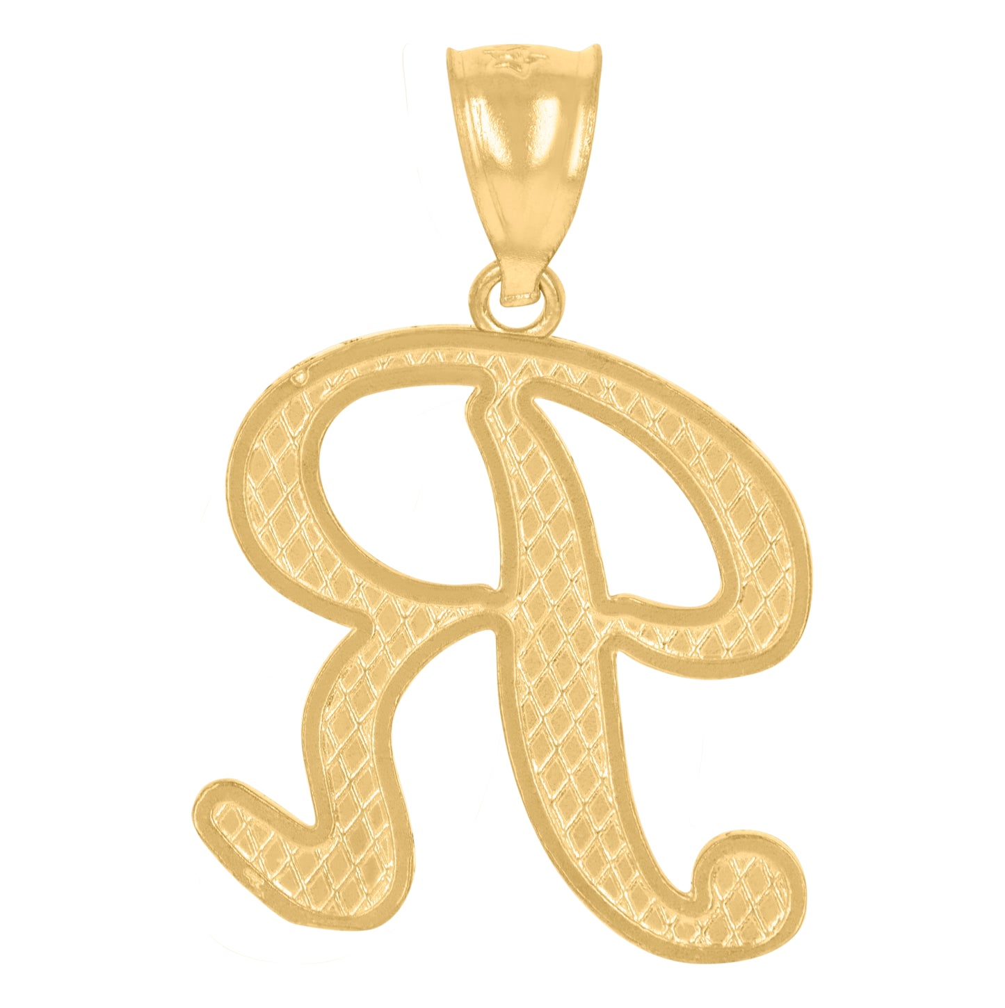 10K Yellow Gold Unisex Diamond-Cut Floral Initial Letter Charm Pendant