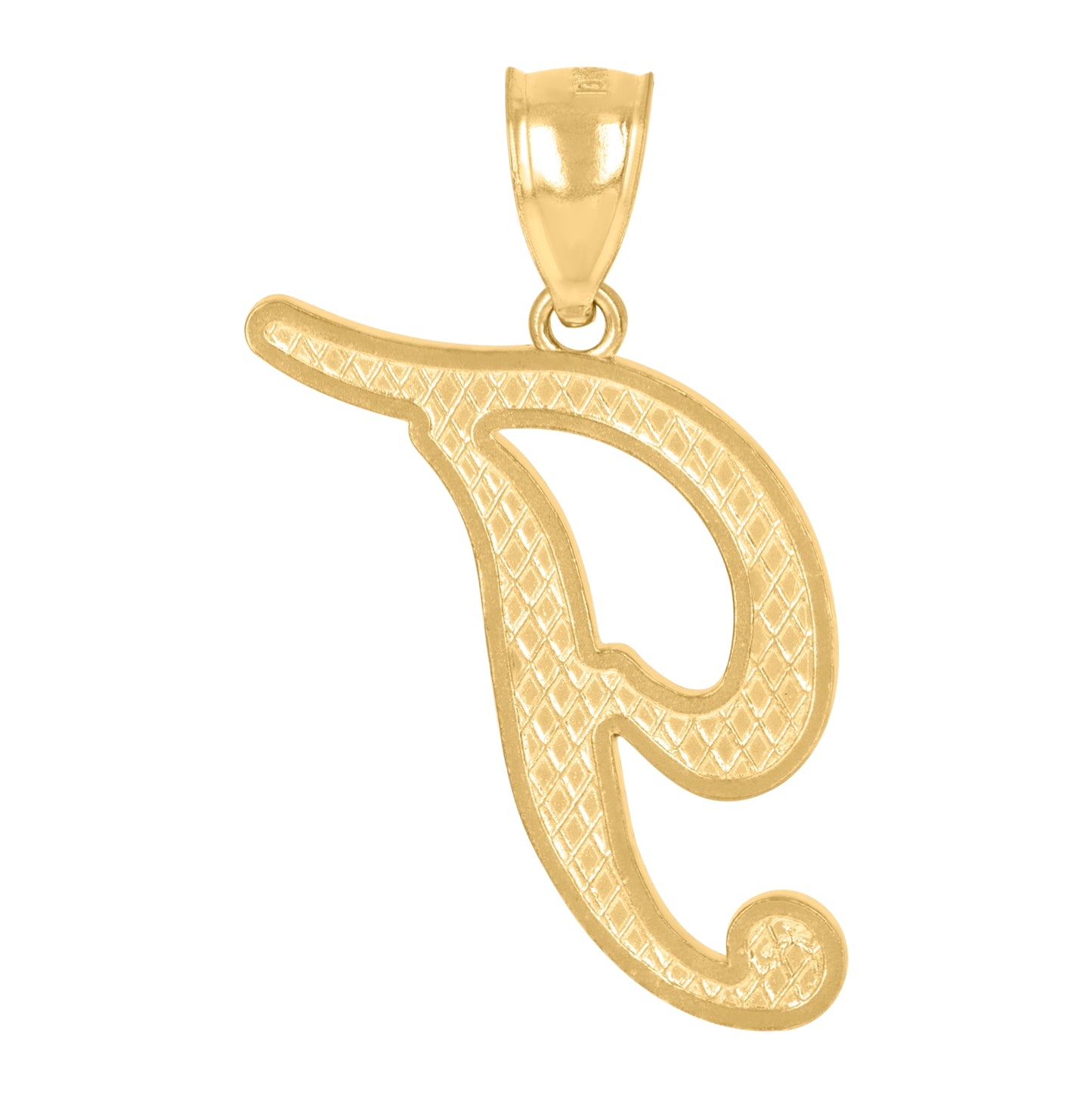 10K Yellow Gold Unisex Diamond-Cut Floral Initial Letter Charm Pendant