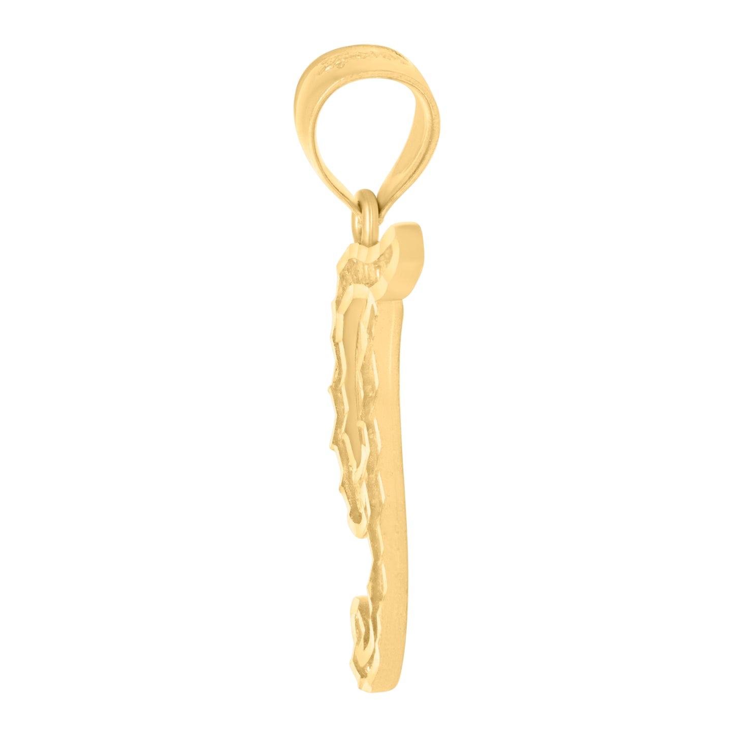 10K Yellow Gold Unisex Diamond-Cut Floral Initial Letter Charm Pendant