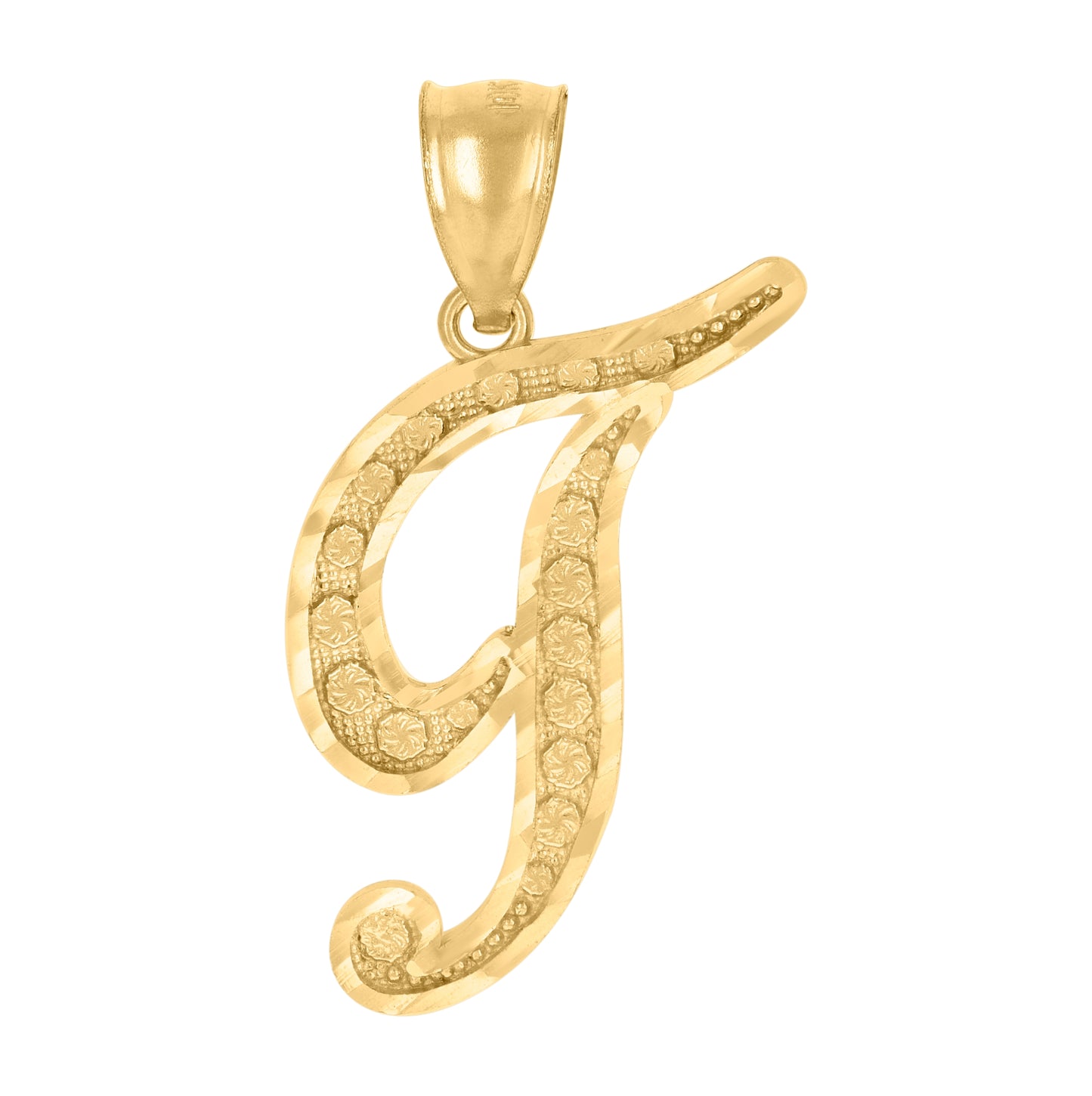 10K Yellow Gold Unisex Diamond-Cut Floral Initial Letter Charm Pendant