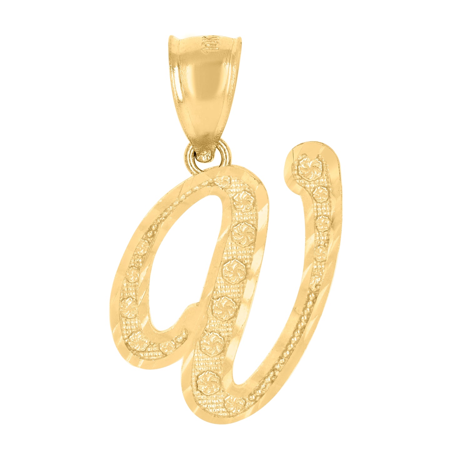 10K Yellow Gold Unisex Diamond-Cut Floral Initial Letter Charm Pendant