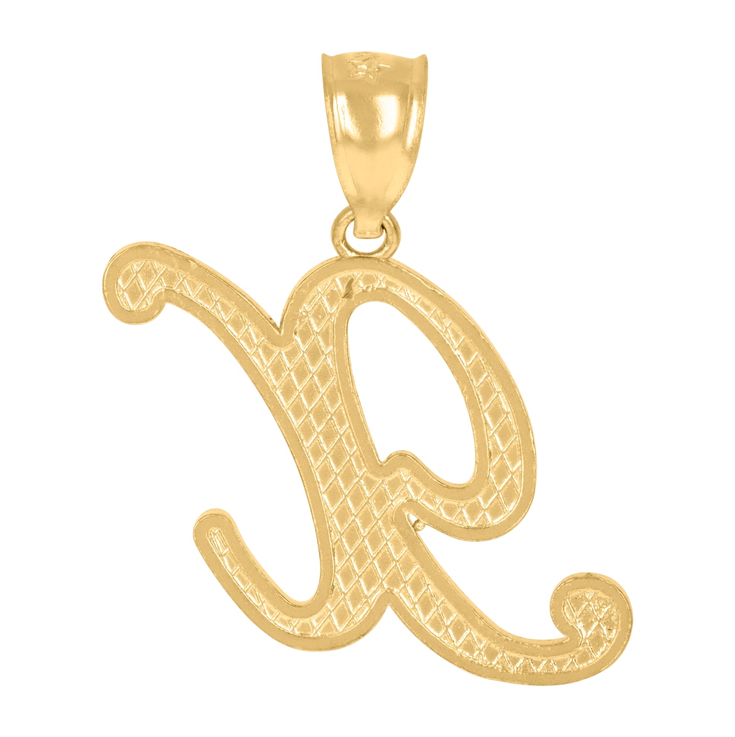 10K Yellow Gold Unisex Diamond-Cut Floral Initial Letter Charm Pendant