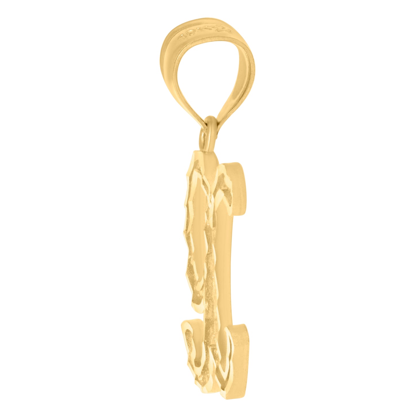 10K Yellow Gold Unisex Diamond-Cut Floral Initial Letter Charm Pendant