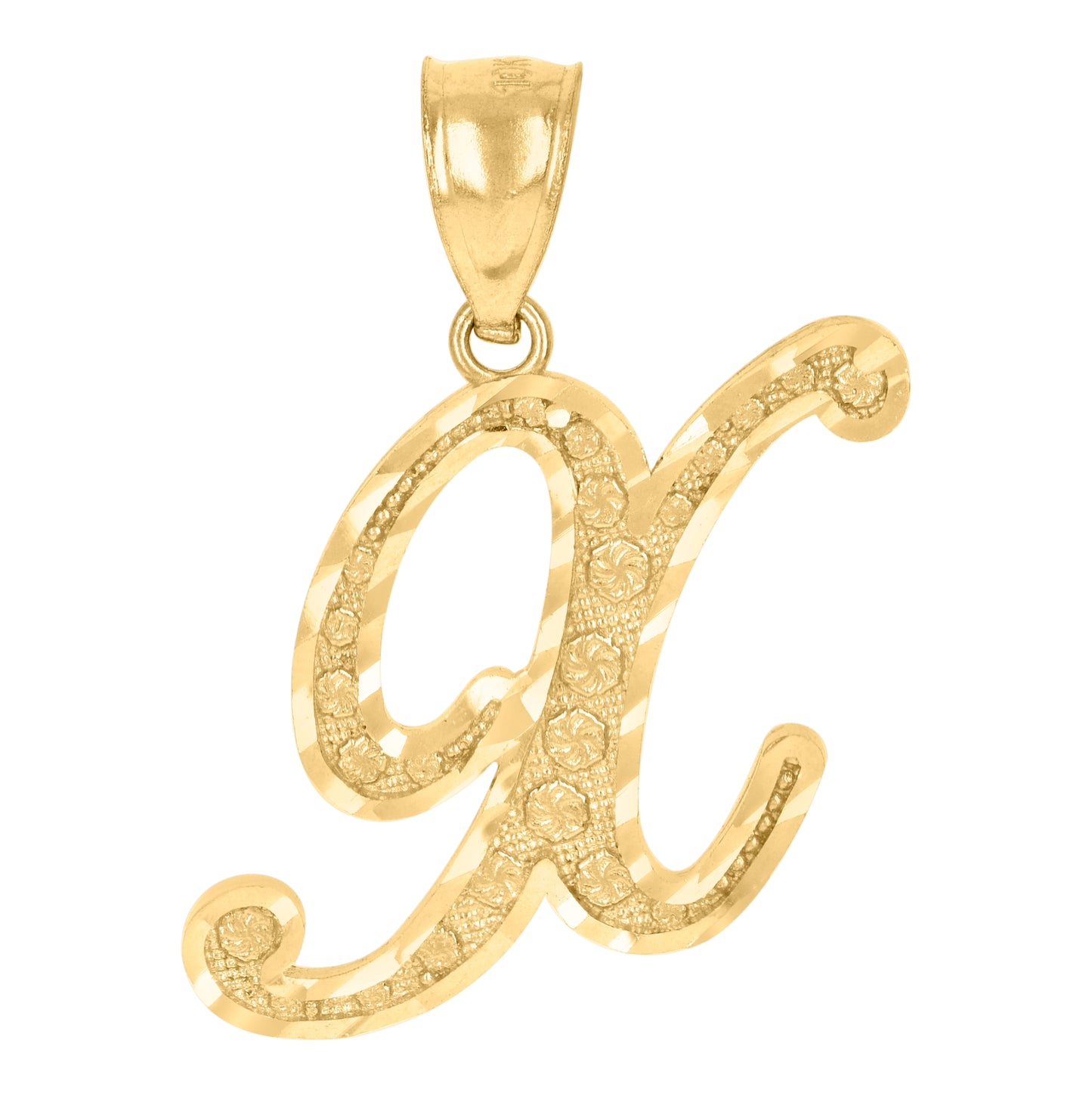 10K Yellow Gold Unisex Diamond-Cut Floral Initial Letter Charm Pendant