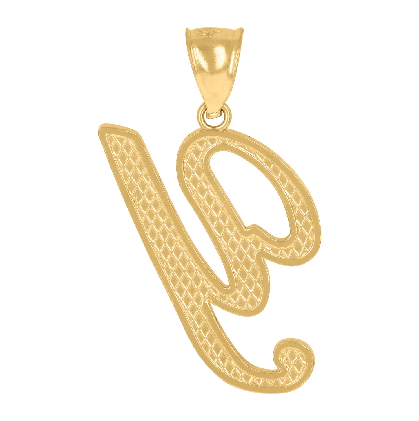 10K Yellow Gold Unisex Diamond-Cut Floral Initial Letter Charm Pendant