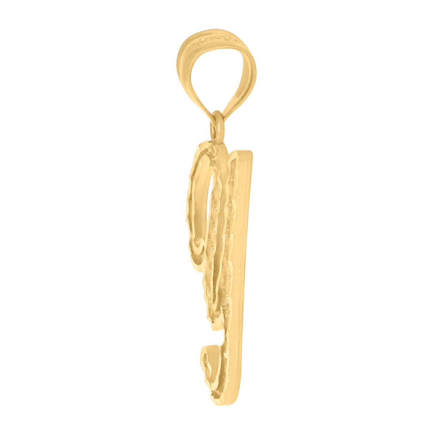 10K Yellow Gold Unisex Diamond-Cut Floral Initial Letter Charm Pendant
