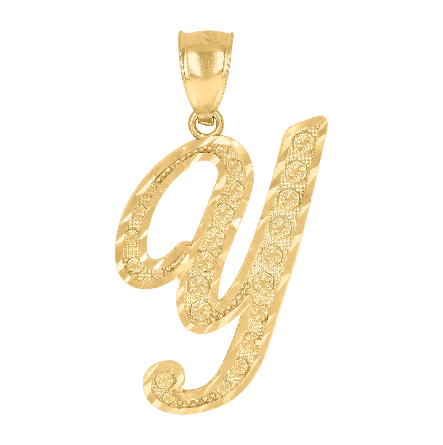 10K Yellow Gold Unisex Diamond-Cut Floral Initial Letter Charm Pendant