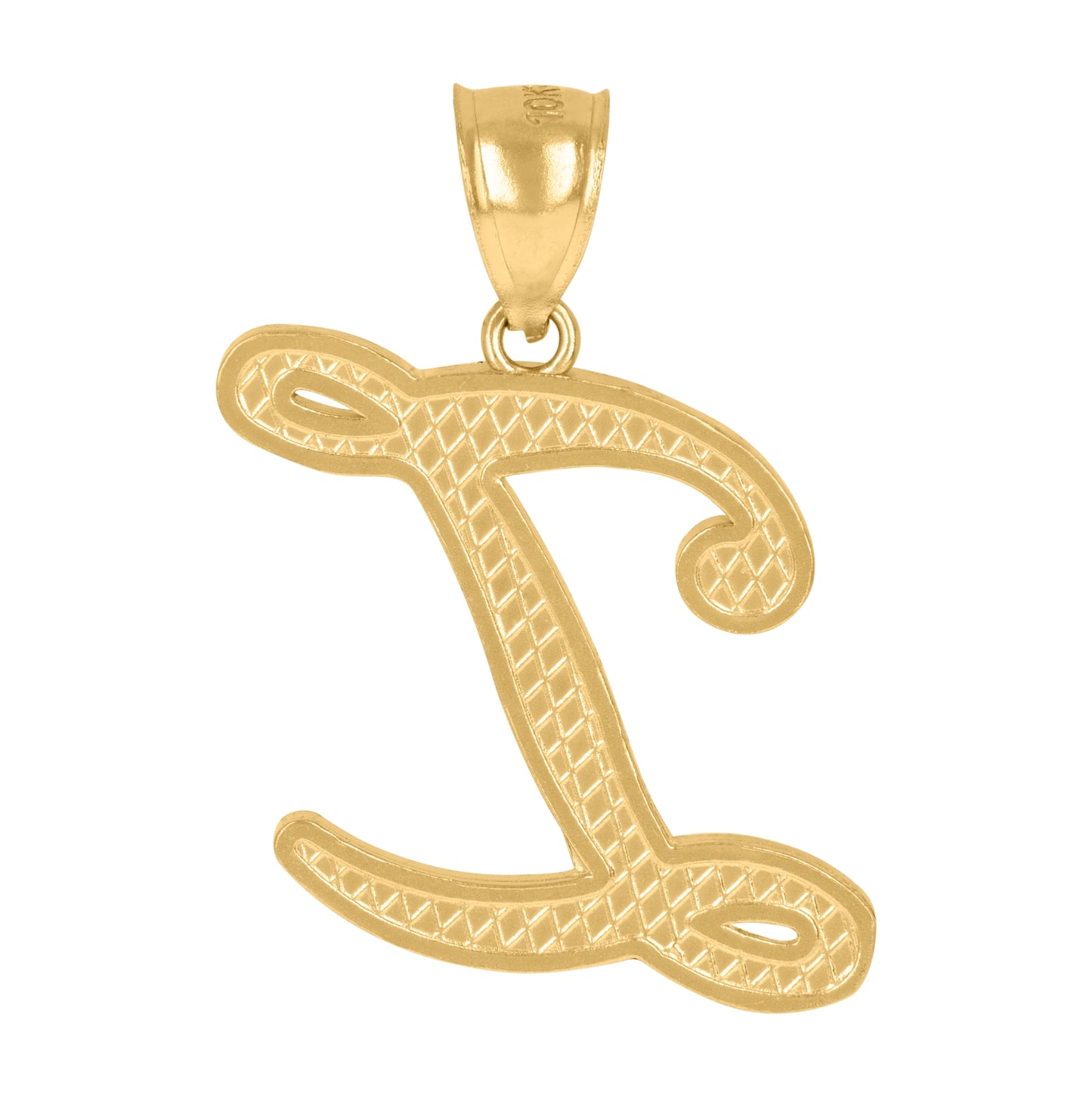 10K Yellow Gold Unisex Diamond-Cut Floral Initial Letter Charm Pendant