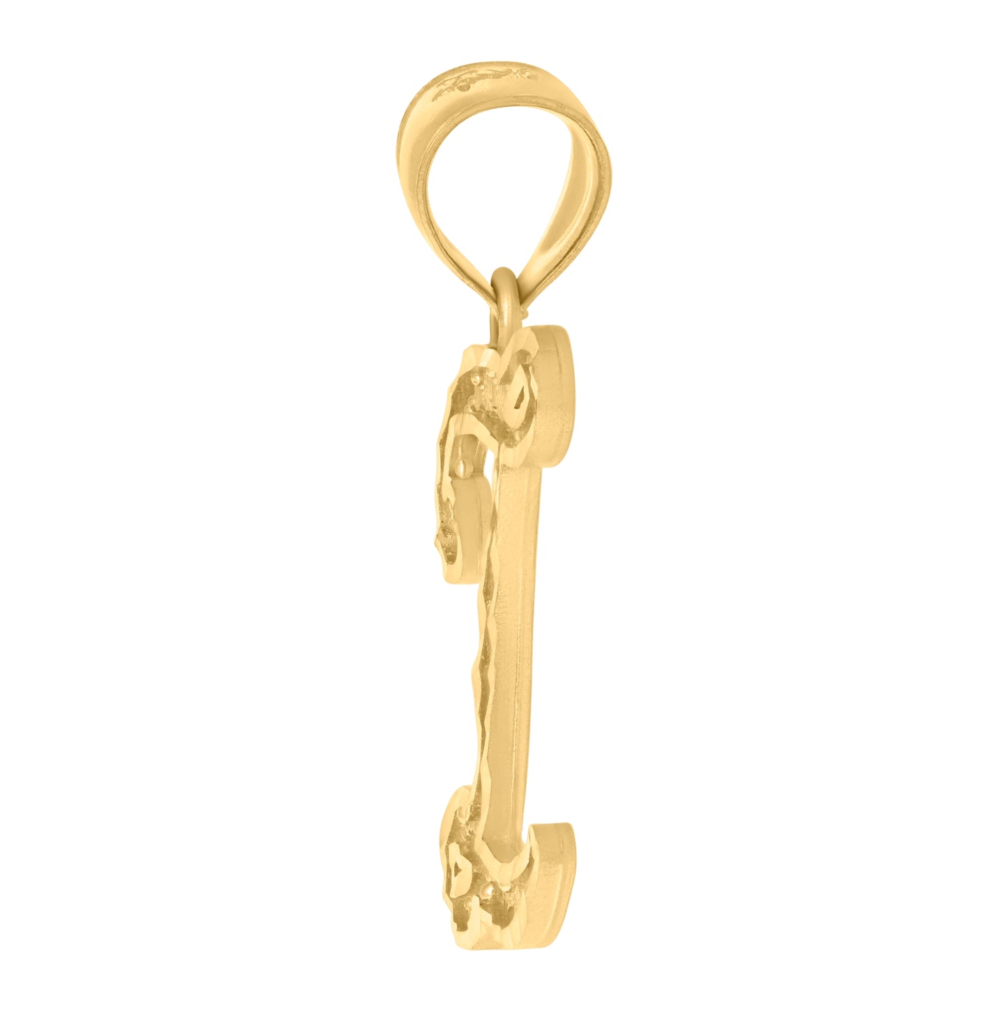 10K Yellow Gold Unisex Diamond-Cut Floral Initial Letter Charm Pendant