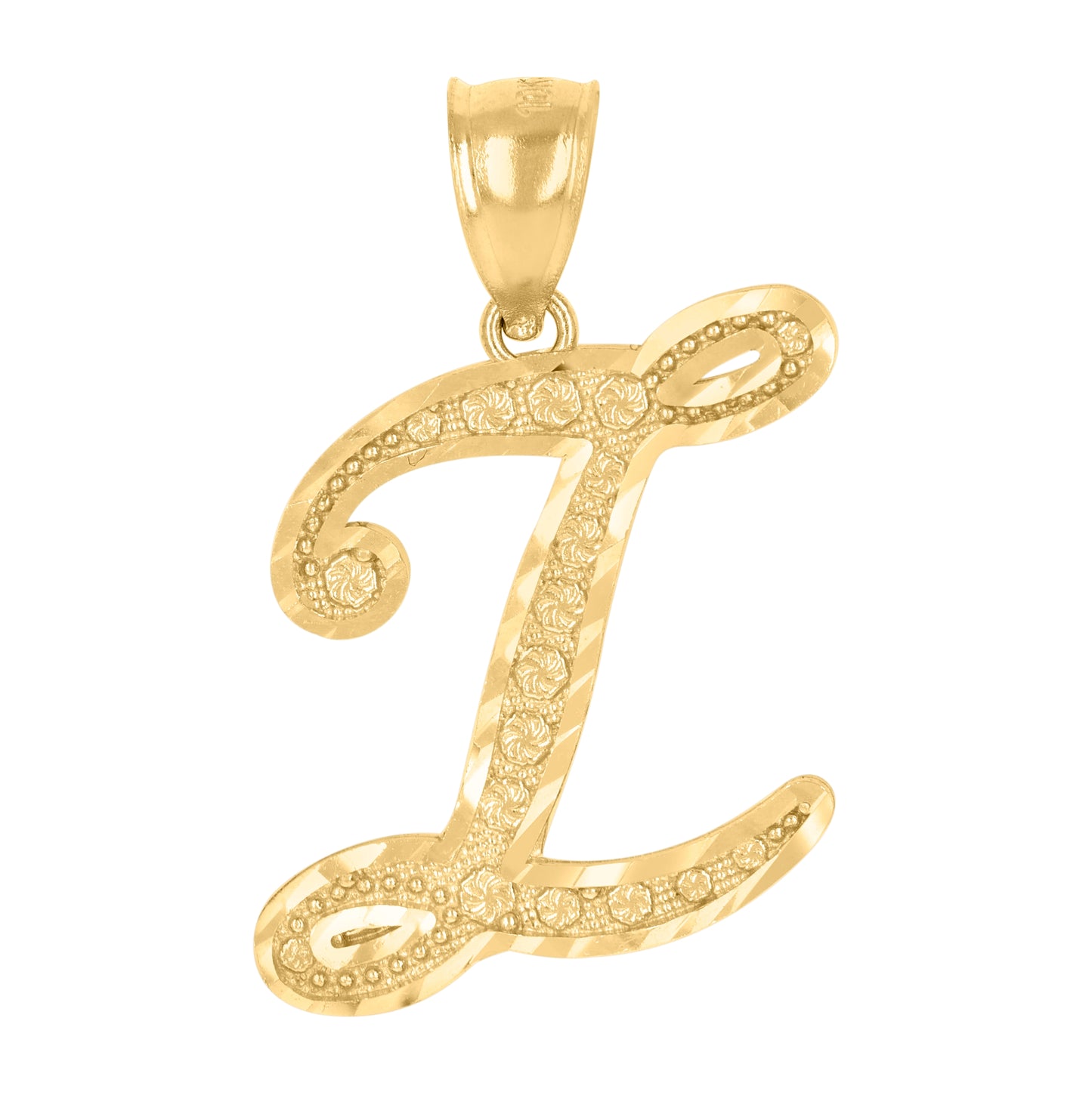 10K Yellow Gold Unisex Diamond-Cut Floral Initial Letter Charm Pendant