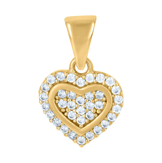 14K Yellow Gold Womens Cubic-Zirconia Heart Charm Pendant