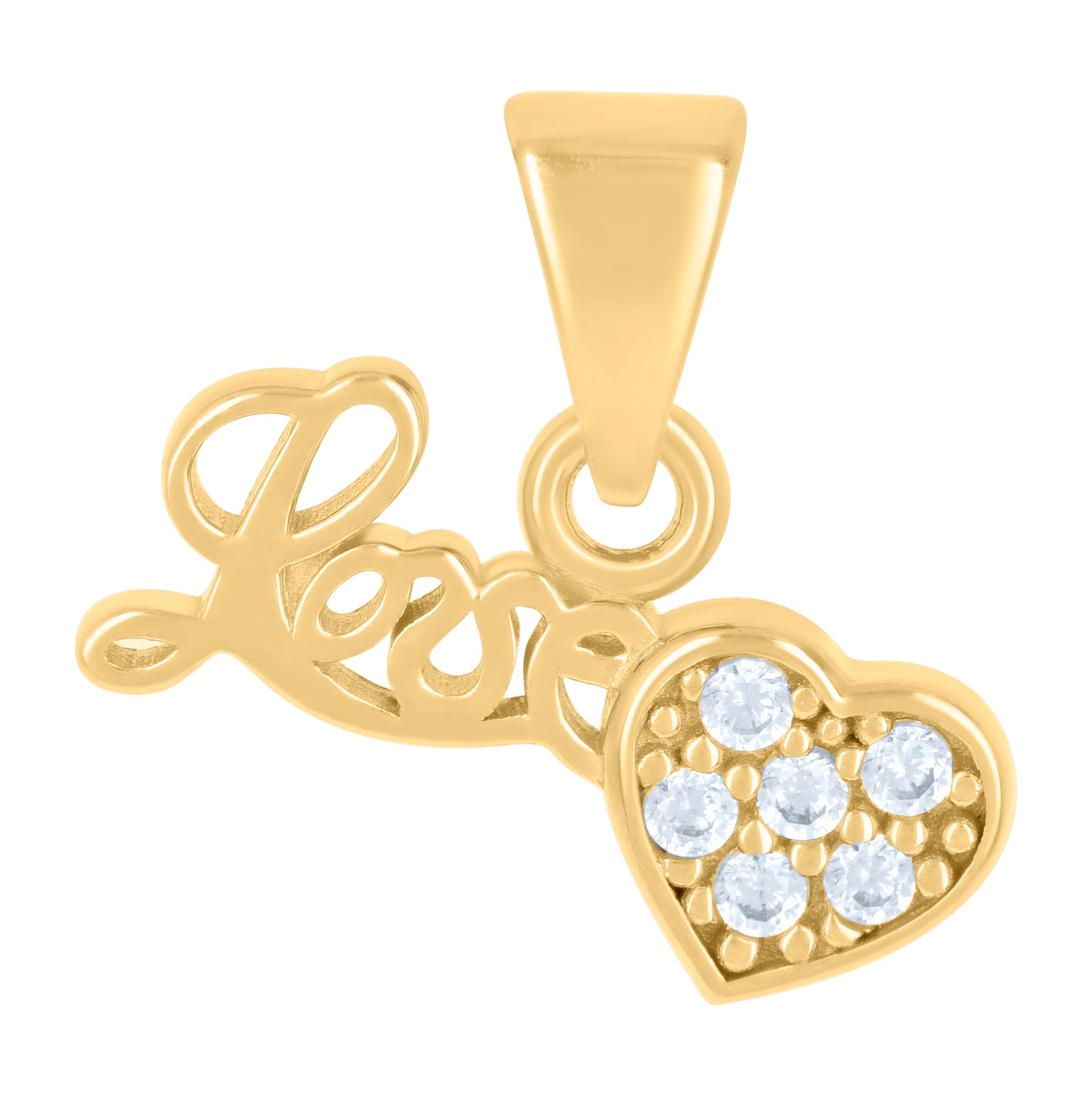 14K Yellow Gold Womens Cubic-Zirconia Love Heart Charm Pendant