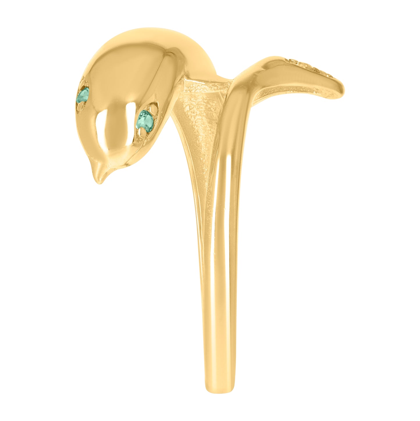 14K Yellow Gold Womens Green White Cubic-Zirconia Dolphin Ocean Ring