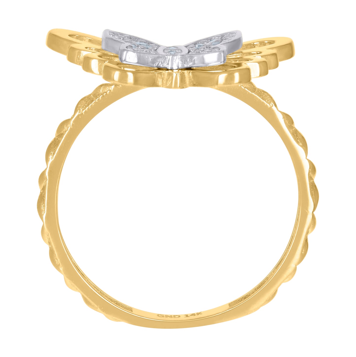 14K Two-Tone Gold Womens Cubic-Zirconia Butterfly Fashion Ring