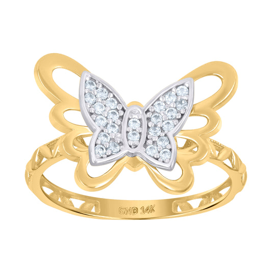 14K Two-Tone Gold Womens Cubic-Zirconia Butterfly Fashion Ring