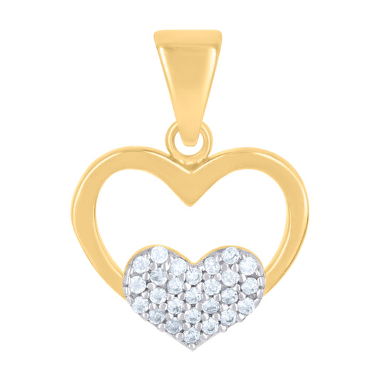 14K Two-Tone Gold Womens Cubic-Zirconia Double Heart Charm Pendant