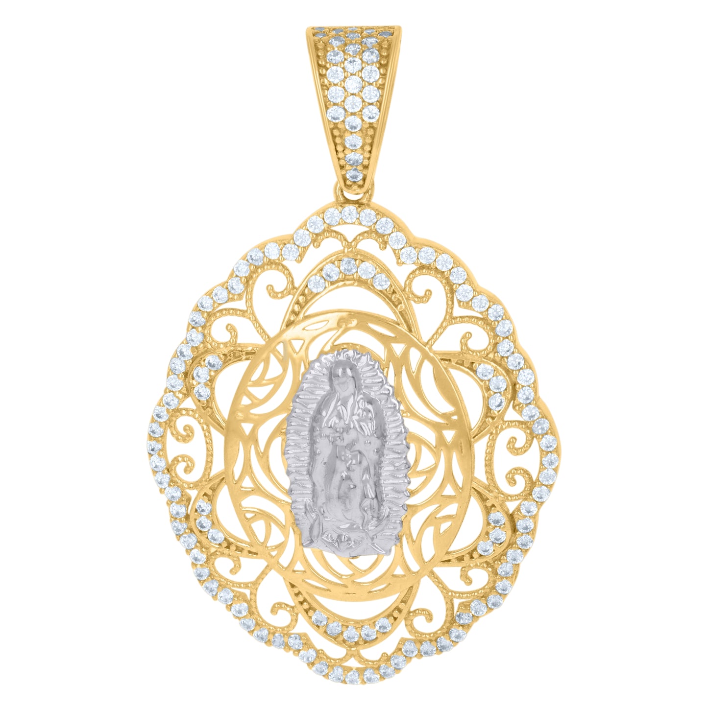 14K Two-Tone Gold Womens Cubic-Zirconia Guadalupe Religious Charm Pendant