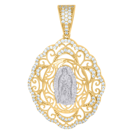 14K Two-Tone Gold Womens Cubic-Zirconia Guadalupe Religious Charm Pendant