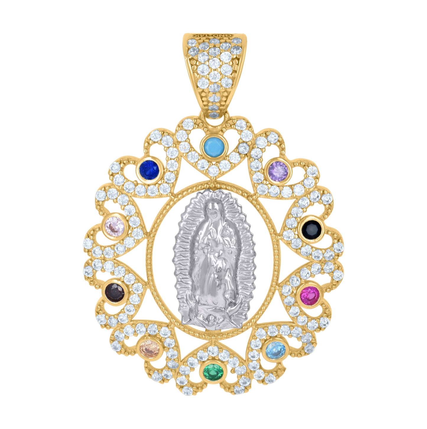 14K Two-Tone Gold Womens Multi-Color Cubic-Zirconia Guadalupe Religious Charm Pendant
