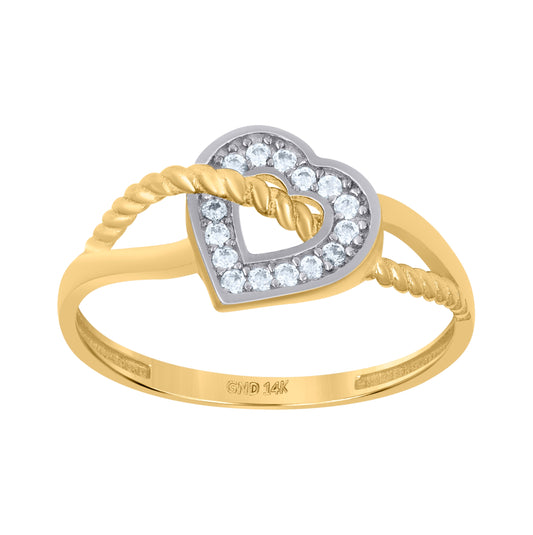 14K Two-Tone Gold Womens Cubic-Zirconia Heart Ring