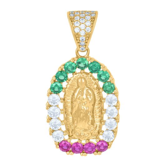 14K Yellow Gold Womens Multi-Color Cubic-Zirconia Guadalupe Religious Charm Pendant