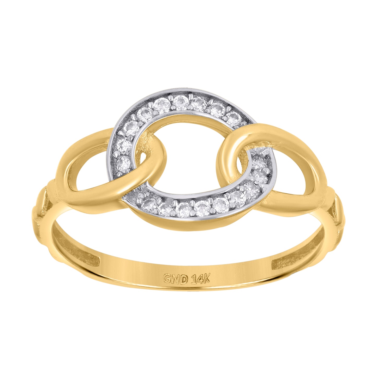 14K Two-Tone Gold Womens Cubic-Zirconia Intertwined Fashion Ring
