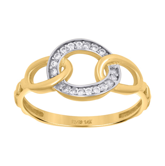 14K Two-Tone Gold Womens Cubic-Zirconia Intertwined Fashion Ring