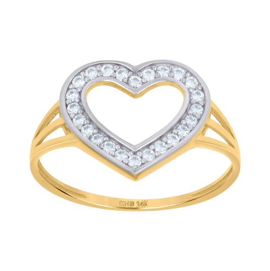 14K Two-Tone Gold Womens Cubic-Zirconia Heart Ring