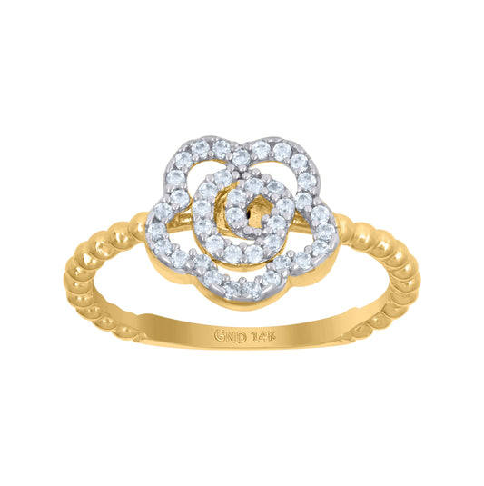14K Two-Tone Gold Womens Cubic-Zirconia Flower Ring
