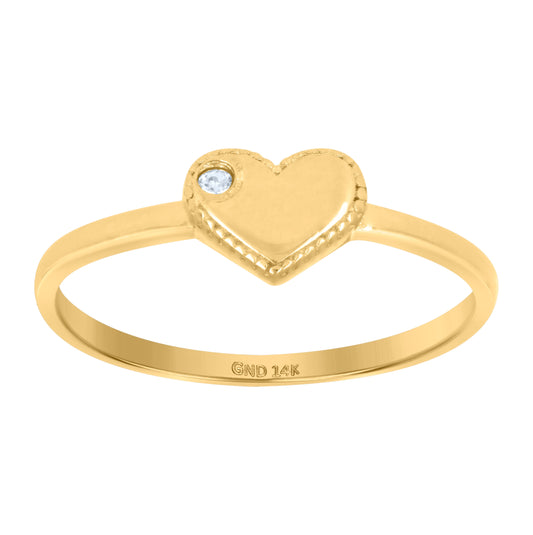 14K Yellow Gold Womens Cubic-Zirconia Heart Ring
