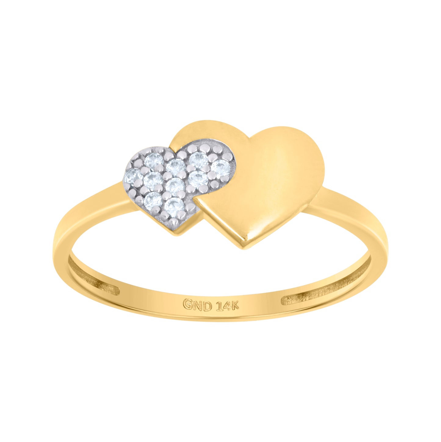 14K Two-Tone Gold Womens Cubic-Zirconia Heart Ring