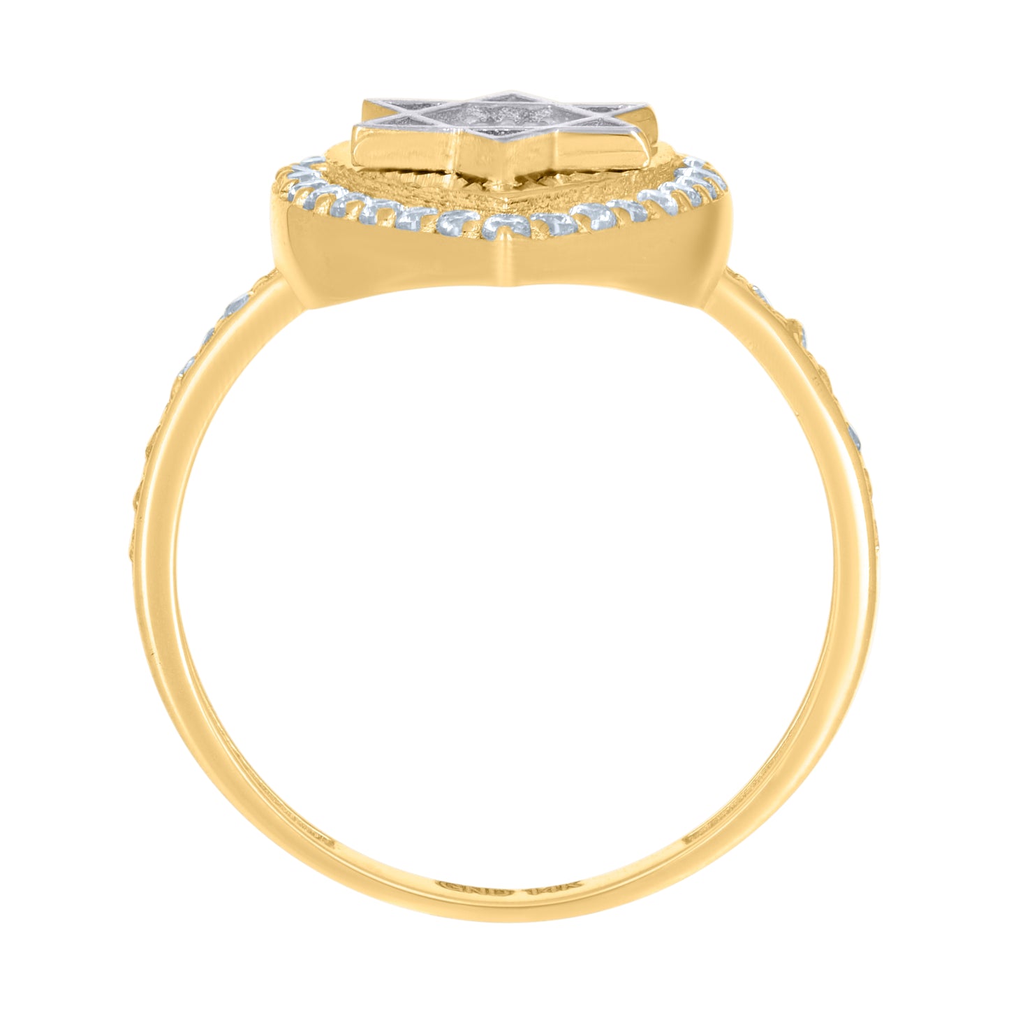 14K Two-Tone Gold Womens Cubic-Zirconia Teardrop Star Of David Symbol Religious Ring
