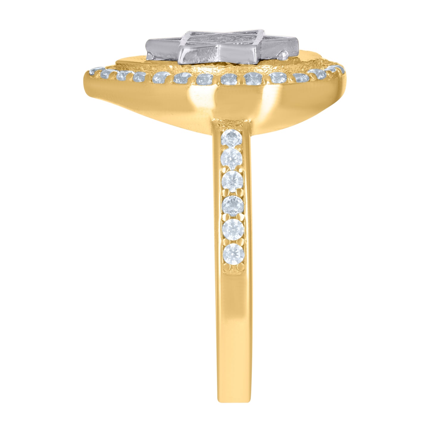 14K Two-Tone Gold Womens Cubic-Zirconia Teardrop Star Of David Symbol Religious Ring