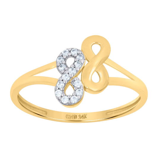 14K Two-Tone Gold Womens Cubic-Zirconia Infinity Symbol Ring