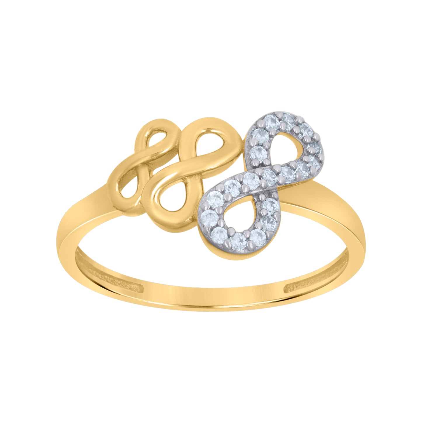 14K Two-Tone Gold Womens Cubic-Zirconia Infinity Symbol Ring