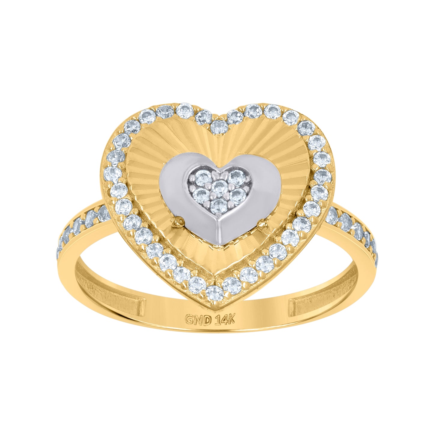 14K Two-Tone Gold Womens Cubic-Zirconia Heart Ring