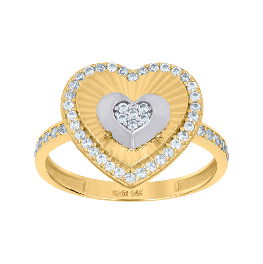 14K Two-Tone Gold Womens Cubic-Zirconia Heart Ring