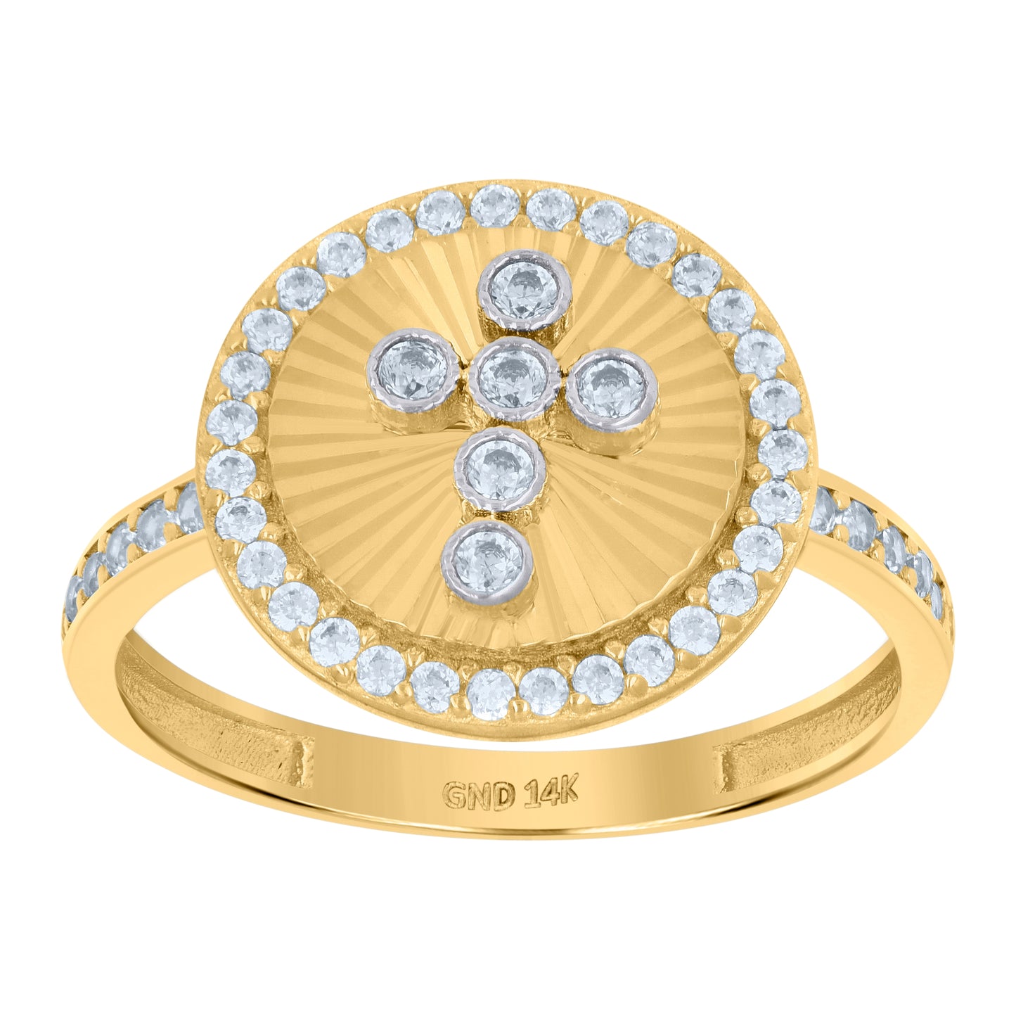 14K Two-Tone Gold Womens Cubic-Zirconia Cross Religious Ring