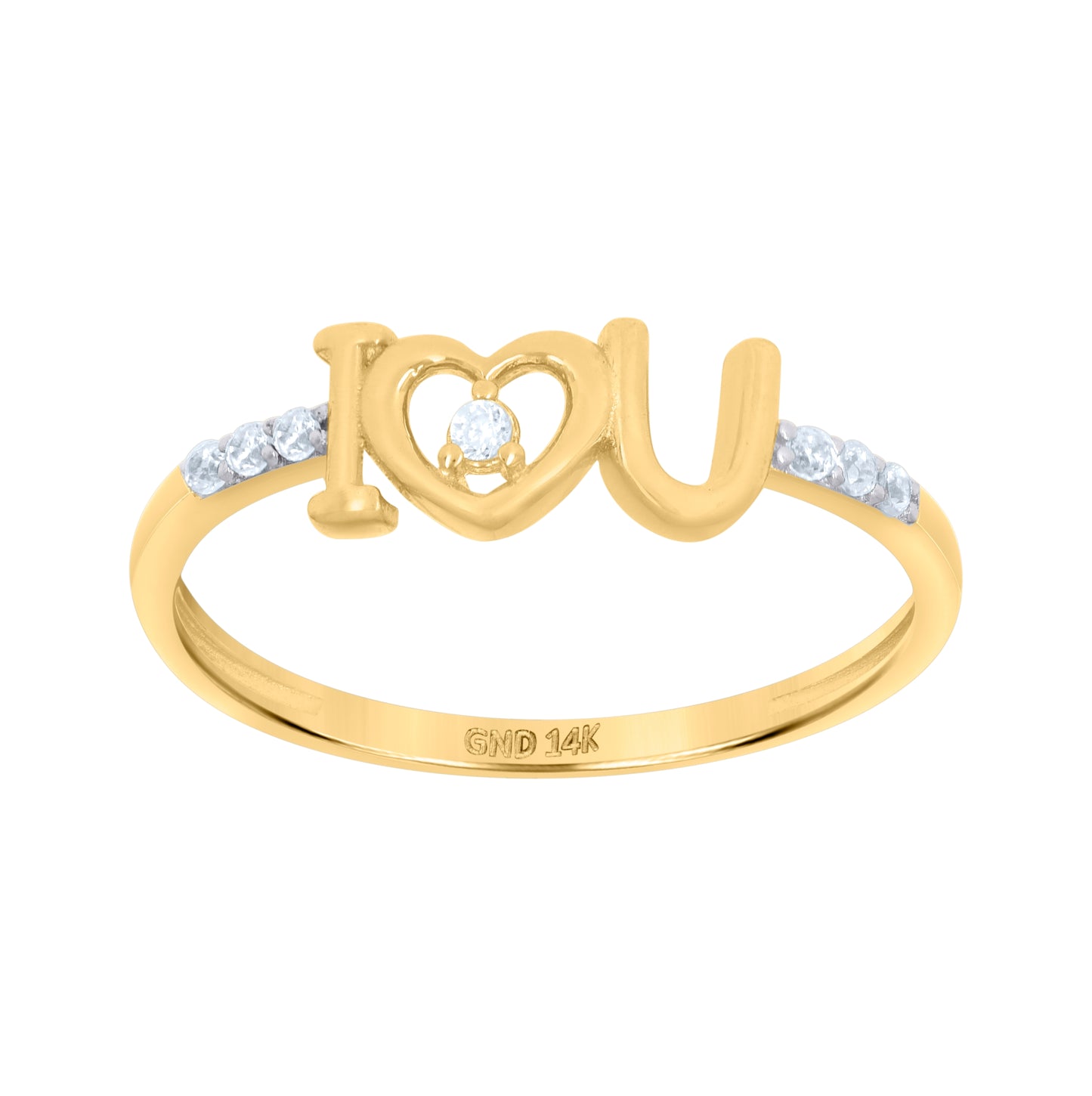 14K Two-Tone Gold Womens Cubic-Zirconia I Love U Heart Ring