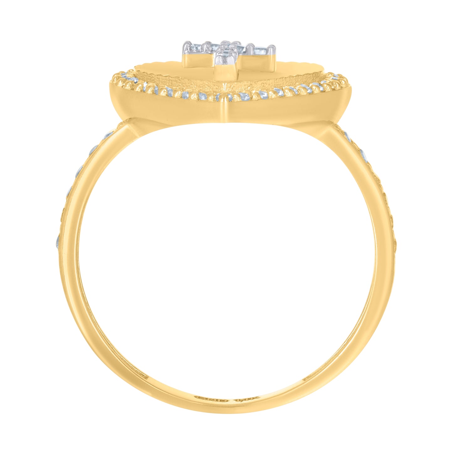 14K Two-Tone Gold Womens Cubic-Zirconia Cross Heart Ring
