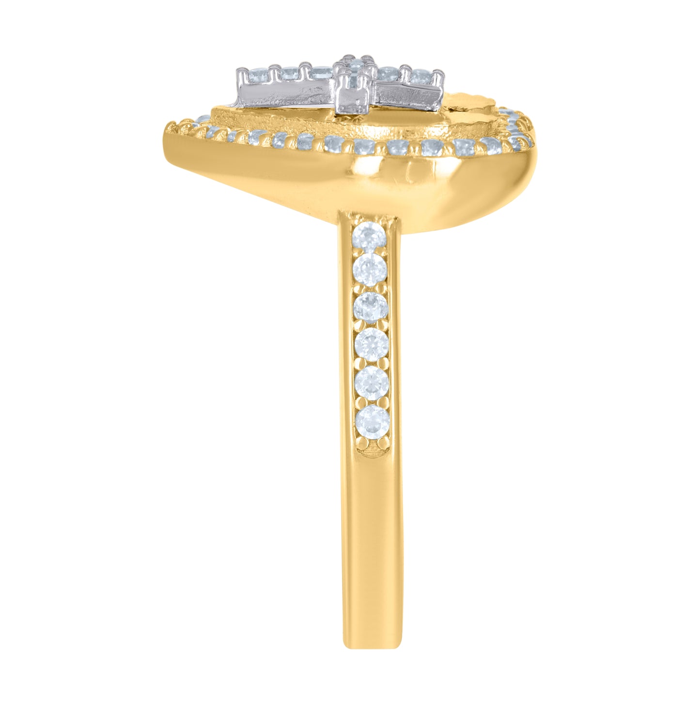14K Two-Tone Gold Womens Cubic-Zirconia Cross Heart Ring